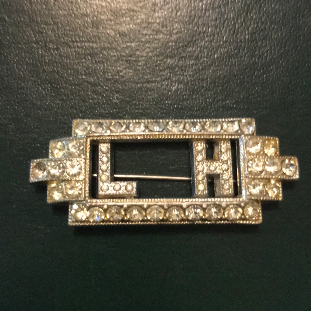 Beautiful vintage brooch with crystals LH initials